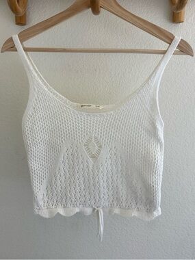 Bluenotes White knit crochet tank top with tie detail size S boho festival beach